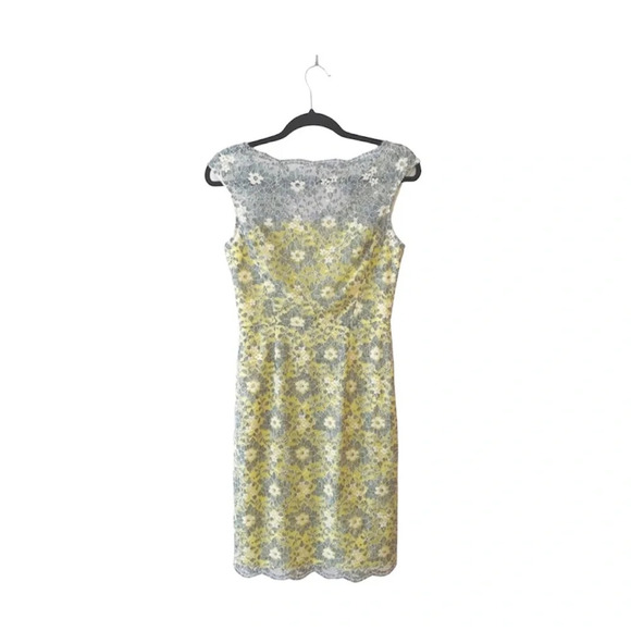 Maggy London Yellow & Gray Allover Lace Lined Bodycon Mini Dress Sz 4 - Picture 1 of 12